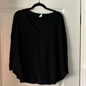 Chic Black V-Neck Ribbed Blouse